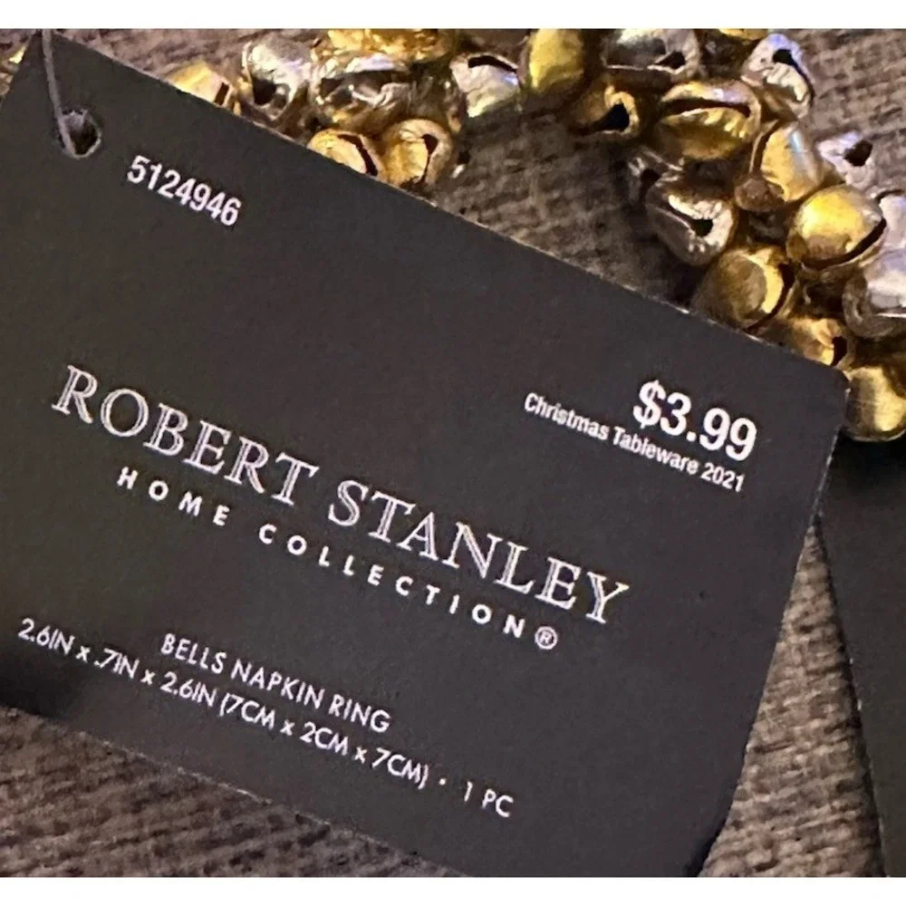 Robert Stanley Set of 6 Gold Jingle Bells‎ Napkin Rings Christmas 3